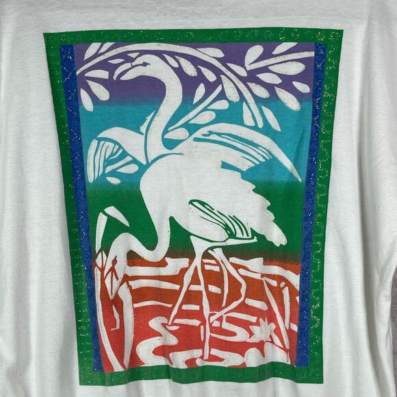 Vintage Jane Colby Shirt Womens Medium White Flamingo Graphic Dolman Sleeve Art - Picture 2 of 10